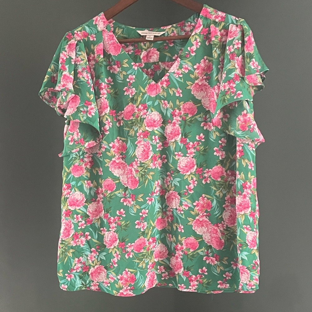 Counterparts Green and Pink Floral Blouse